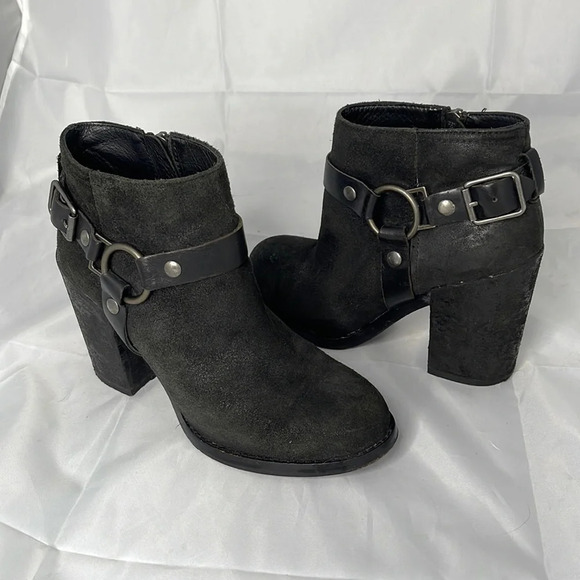 ASH Falcon Harness Moto Ankle Boots Black Brushed Leather Chunky Heels 38 8 - Picture 15 of 15